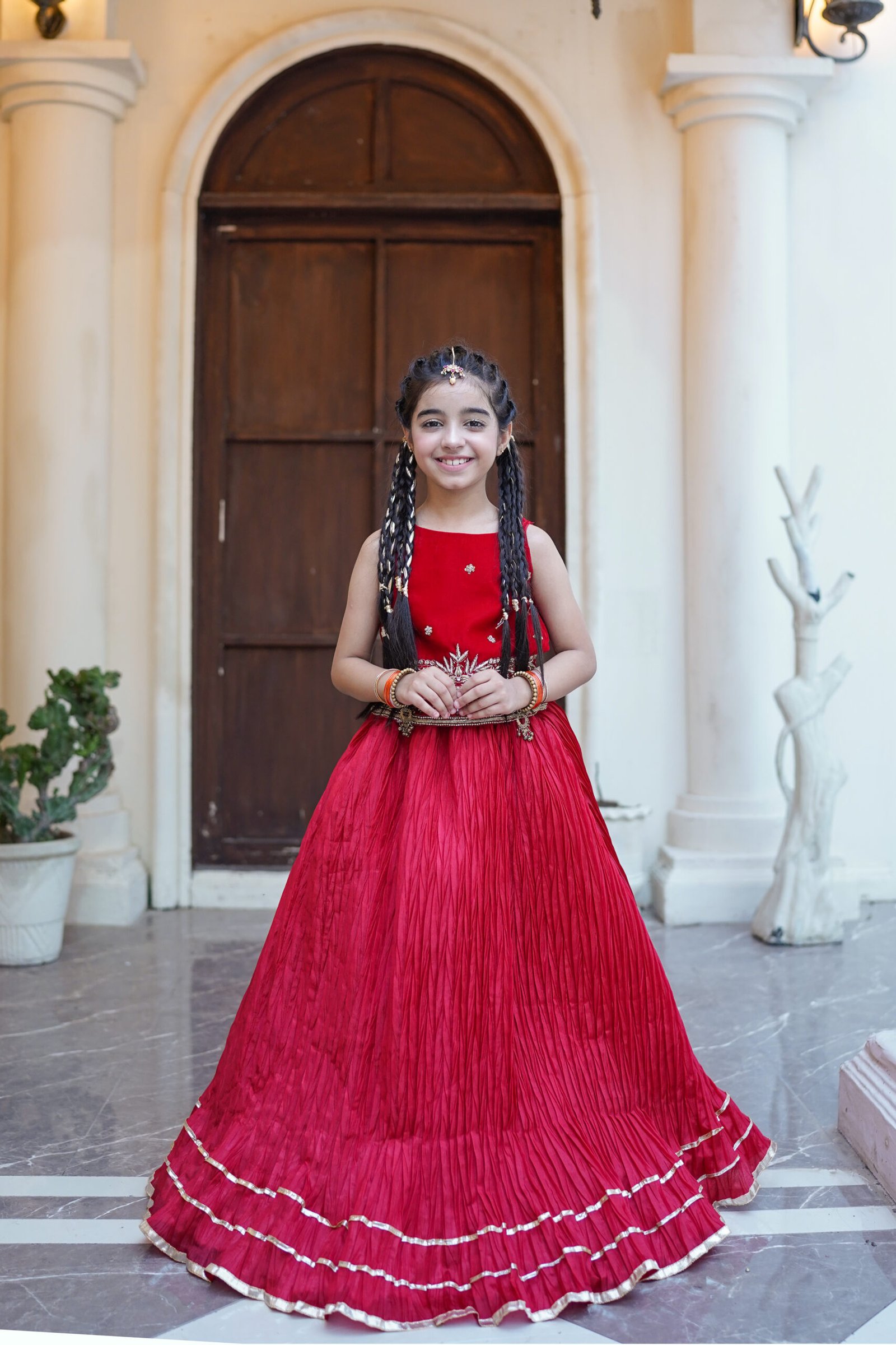 Red Crush Silk lehnga