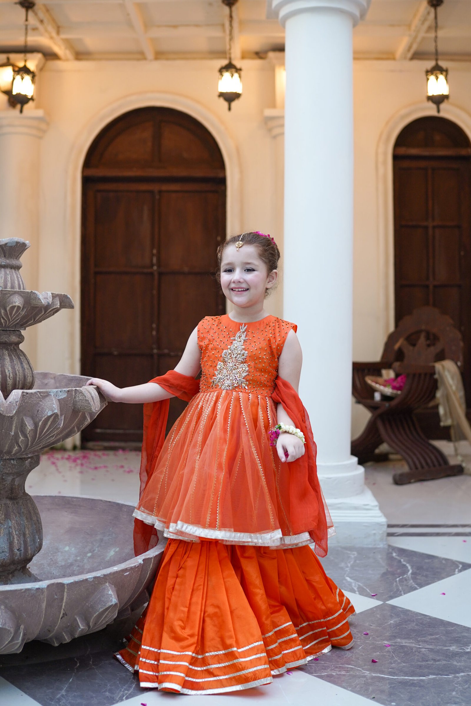 Bright Orange Kalidar Frock paired with Flared Gharara
